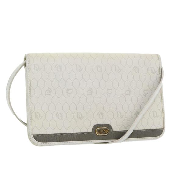 DIOR Honeycomb Canvas Shoulder Bag Pvc Leather White Gold - Picture 1 of 14